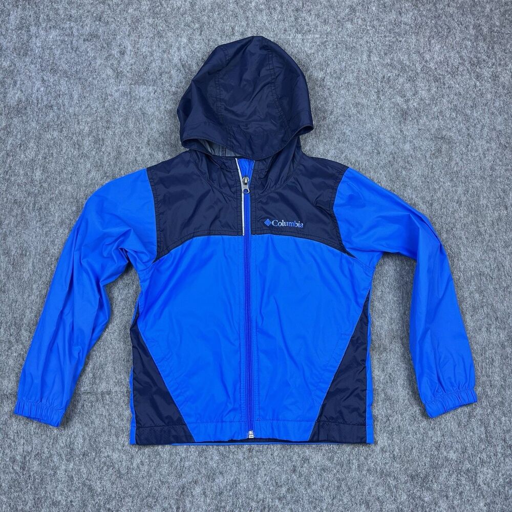 Columbia Boys Windbreaker Jacket Blue Hooded Full Zip Outdoor Size XXS (4/5)